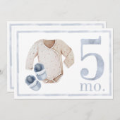 ベイビーボーイ ウォーターカラー マイルストーン 5ヶ月 お誕生日カード 招待状 (正面/裏面)