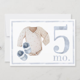 ベイビーボーイ ウォーターカラー マイルストーン 5ヶ月 お誕生日カード 招待状