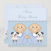 ベイビーボーイ ツインズ & パピー ブルー ベビーシャワー 招待状 (正面/裏面)