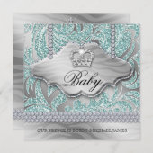 ベイビーボーイ パーティー 招待 ブルー クラウン ジュエリー 葉 案内状 (正面/裏面)