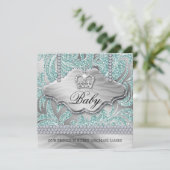 ベイビーボーイ パーティー 招待 ブルー クラウン ジュエリー 葉 案内状 (スタンド正面)