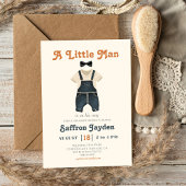 ベイビーボーイ レトロ テラコッタ ブルー デニム ベビーシャワー 招待状