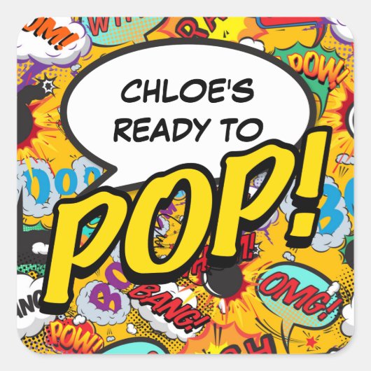 ベイビーポップ・アートのシャワーおもしろいへモダン スクエアシール (正面)