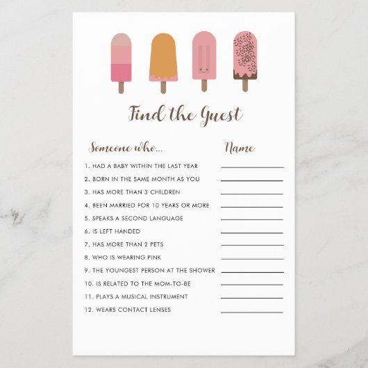 ベイビーポップ・アートのシャワー準備ゲストゲームを検索 チラシ (正面)