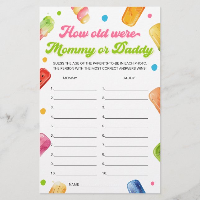 ベイビーポップ・アートのシャワー準備Age Gameを推測 (正面)