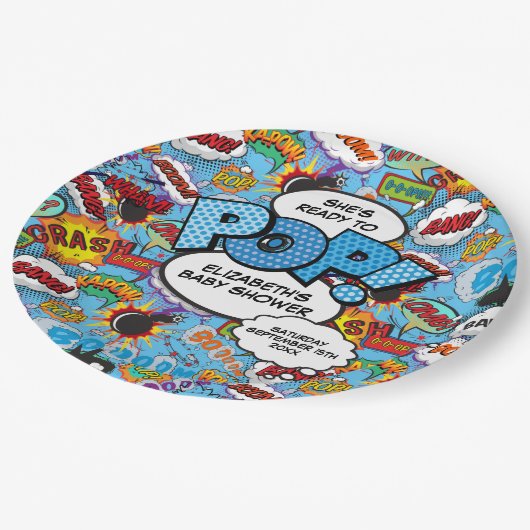 ベイビーポップ・アートのシャワー青漫画本 ペーパープレート (アングル)