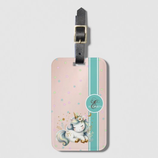 ベイビーユニコーン、カラフルスターのモノグラム ラゲッジタグ (正面縦)