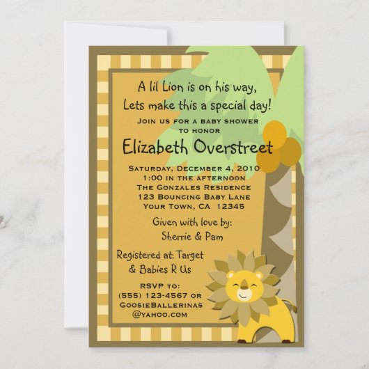 ベイビーライオン ジャングル キング シャワー ズー サファリ カスタム 招待状 (正面)