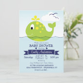 ベイビーライムグリーンのクジラ; 海事オーシャンベイビーシャワー 招待状 (スタンド正面)