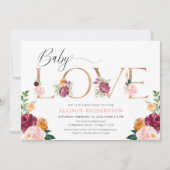 ベイビーラブ ローズゴールド バーガンディーブラッシュ 女の子 シャワー 招待状 (正面)