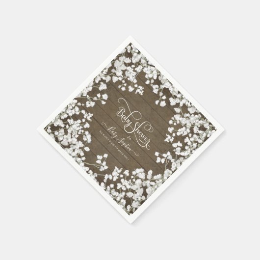 ベイビー素朴ズブレスホワイトフローラベビーシャワーデコール スタンダードカクテルナプキン (角)