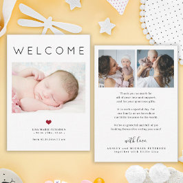ベイビー3写真ウェルカムタイポグラフィー 誕生お知らせ 招待状