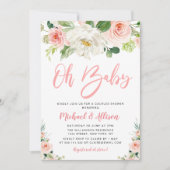 ベイビー | ほんのりピンクの花のカップルシャワー 招待状 (正面)