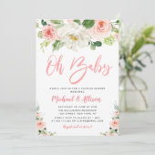 ベイビー | ほんのりピンクの花のカップルシャワー 招待状 (スタンド正面)