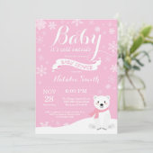 『ベイビー・イッツ・コールド・アウトサイド』ウィンターガールベイビーシャワー ピンク 招待状 (スタンド正面)