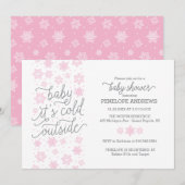 『ベイビー・イッツ・コールド・アウトサイド』ウィンターベイビーシャワー ピンク 招待状 (正面/裏面)