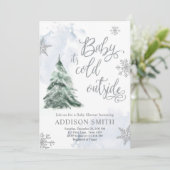 ベイビー イッツ コールド アウトサイド ウィンター ツリー ボーイ ベイビー シャワー 招待状 (スタンド正面)