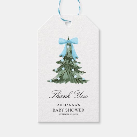 ベイビー イッツ コールド アウトサイド ウィンター ブルー ボウ サンクス ギフトタグ (正面)