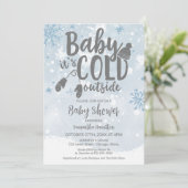 ベイビー イッツ コールド アウトサイド ウィンター ブルー ボーイ ベイビー シャワー 招待状 (スタンド正面)