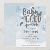 ベイビー イッツ コールド アウトサイド ウィンター ブルー ボーイ ベイビー シャワー 招待状 (正面/裏面)