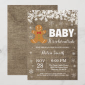 『ベイビー・イッツ・コールド・アウトサイド』ジンジャーブレッドマン ベビーシャワー 招待状 (正面/裏面)