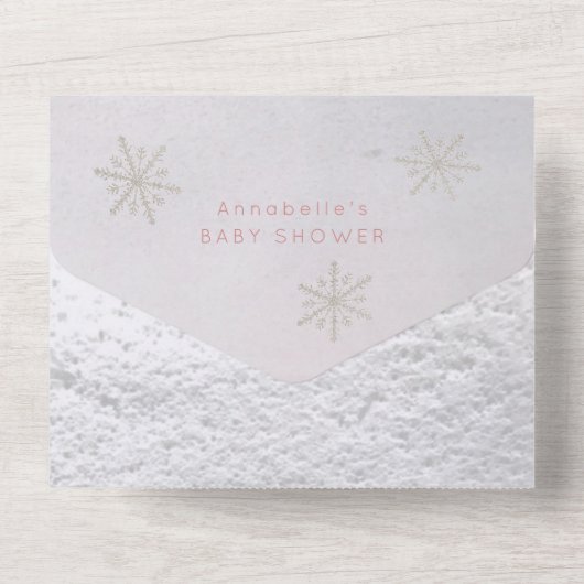 ベイビー・イッツ・コールド・アウトサイド スノーフレーク ベビーシャワー ピンク オールインワン招待状 (裏面)
