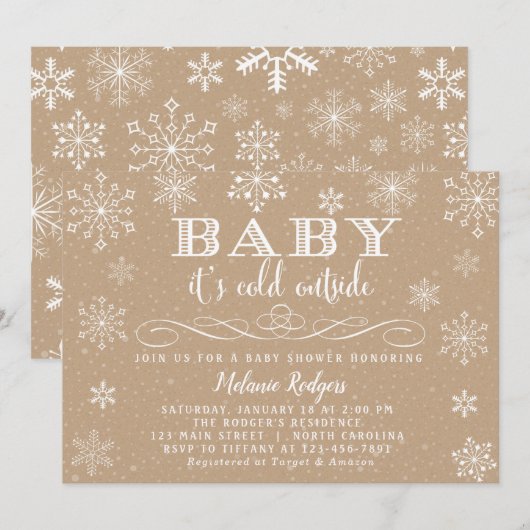 ベイビー イッツ コールド アウトサイド スノー ベイビー シャワーの招待状 招待状 (正面/裏面)