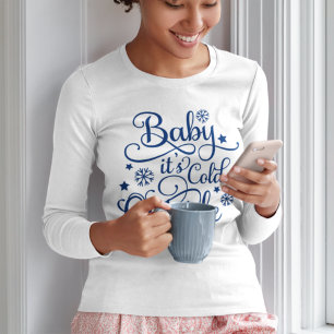 ベイビー イッツ コールド アウトサイド ホワイト レディース ネイビー Tシャツ