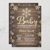 『ベイビー・イッツ・コールド・アウトサイド』 ラスティックな冬のベイビーシャワー 招待状 (正面/裏面)
