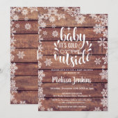 『ベイビー イッツ コールド アウトサイド』 ラスティック ウィンター ベイビー シャワー 招待状 (正面/裏面)