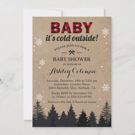 『ベイビー・イッツ・コールド・アウトサイド』ルンバジャック・プレイドのベイビーシャワー 招待状 (正面)