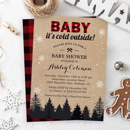 『ベイビー・イッツ・コールド・アウトサイド』ルンバジャック・プレイドのベイビーシャワー 招待状