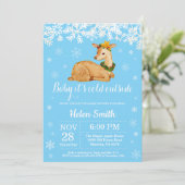 ベイビー・イッツ・コールド・アウトサイド　冬の森の赤ちゃん鹿の男の子のベビーシャワー 招待状 (スタンド正面)