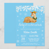 ベイビー・イッツ・コールド・アウトサイド　冬の森の赤ちゃん鹿の男の子のベビーシャワー 招待状 (正面/裏面)