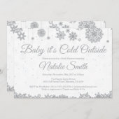 『ベイビー・イッツ・コールド・アウトサイド』冬の雪の結晶ベイビーシャワー 招待状 (正面/裏面)