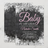 『ベイビー・イッツ・コールド・アウトサイド』冬の雪の結晶ベイビーシャワー 招待状 (正面/裏面)