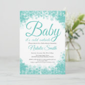 『ベイビー・イッツ・コールド・アウトサイド』冬の雪の結晶ベイビーシャワー 招待状 (スタンド正面)