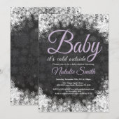 『ベイビー・イッツ・コールド・アウトサイド』冬の雪の結晶ベイビーシャワー 招待状 (正面/裏面)