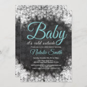『ベイビー・イッツ・コールド・アウトサイド』冬の雪の結晶ベイビーシャワー 招待状 (正面/裏面)