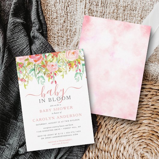 ベイビー・イン・ブルームの花のベビーシャワー 招待状