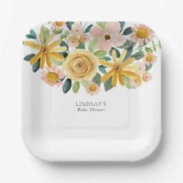 ベイビー・イン・ブルーム イエロー・フローラル・ラウンド サンクス ペーパープレート