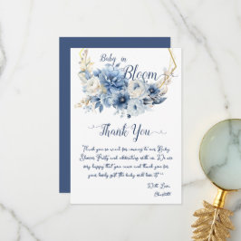 ベイビー・イン・ブルーム エレガントな青い花のベイビーシャワー サンキューカード