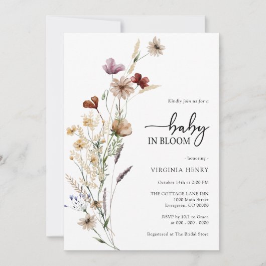 ベイビー イン ブルーム シャワーの招待状 招待状 (正面)