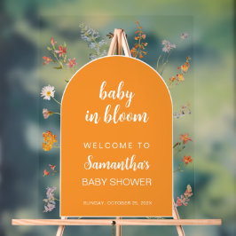 ベイビー・イン・ブルーム シャワー ワイルドフラワーズ オレンジ ウェルカム アクリルサイン