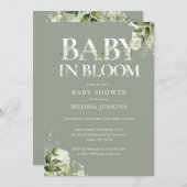 ベイビー イン ブルーム セージ グリーンハーブ オールインワン ベイビーシャワー 招待状 (正面/裏面)