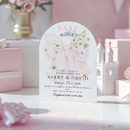 ベイビー イン ブルーム ダイシー ピンク ボウ ガール ベイビー シャワー 招待状