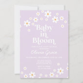 ベイビー・イン・ブルーム ダイジー ラベンダー レトロ ベビーシャワー 招待状 (正面)