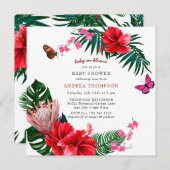 ベイビー イン ブルーム | バタフライ フラワーベイビーシャワー 招待状 (正面/裏面)