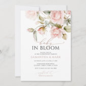 ベイビー・イン・ブルーム ピンクのバラとグリーン 赤ちゃんのお披露目パーティー 招待状 (正面)