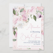 ベイビー・イン・ブルーム ピンクのバラの花のベビーシャワー 招待状 (正面)